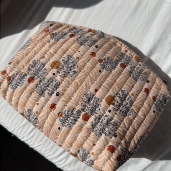 Cream and Orange Cosmetic Bag with Botanical Design - Picture 3 of 6